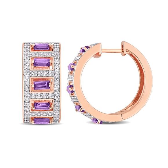 1.20 Carat (ctw) African Amethyst Hoop Earrings Rose Plated Sterling